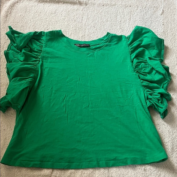 Zara Green Ruffle Sleeve Blouse - Picture 1 of 3